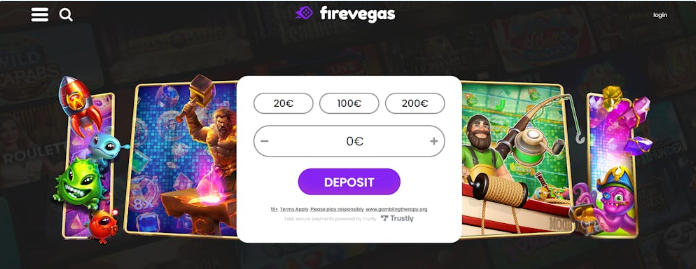 Firevegas casinon kirjautumisnäyttö