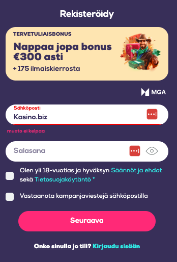 Fortune Casino rekisteröintinäyttö