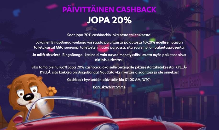 Bingo Bonga Casinon käteispalautusbonus